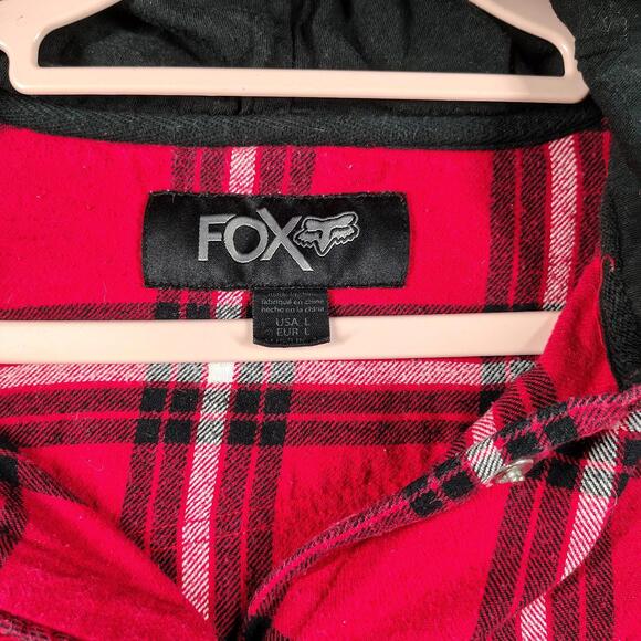 Fox Racing Women’s Large Hooded Flannel Red Plaid Button Shirt Moto Streetwear - Picture 3 of 10